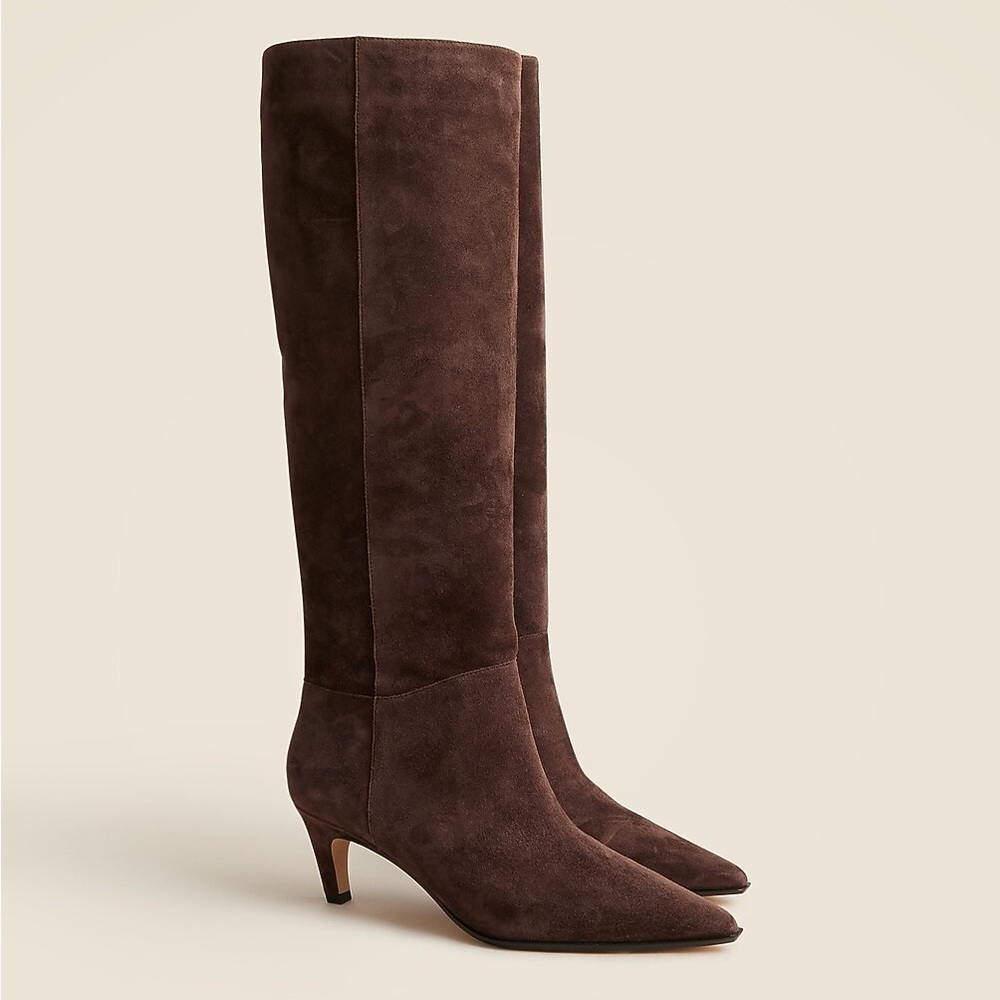 New Stevie knee high pull on boots in brown suede - 12